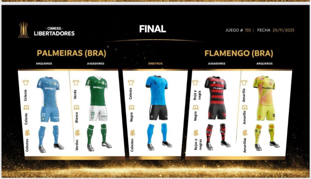 Conmebol define uniformes de Palmeiras e Flamengo para a final da Libertadores