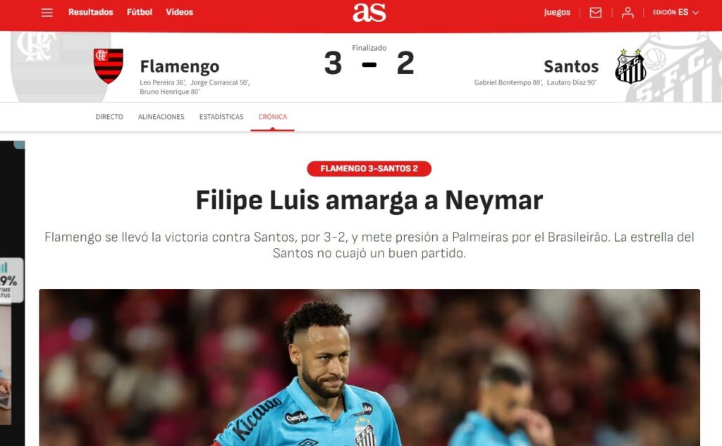 Jornal critica atuação de Neymar contra o Flamengo: "Lento e sem ritmo"